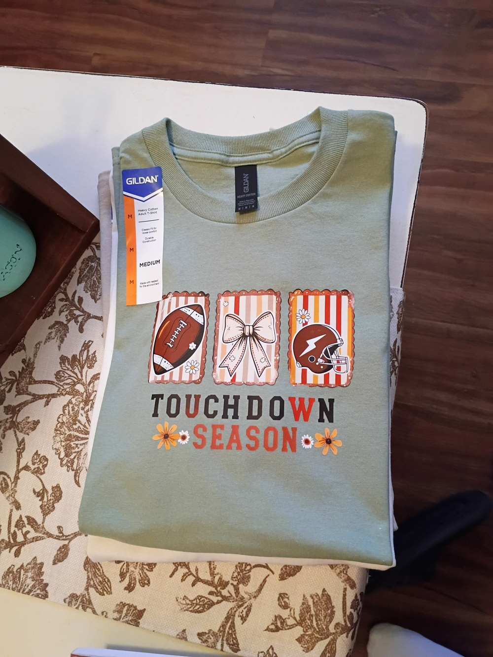 Gildan Women's Sage Green 'Touchdown Season' Graphic Tee